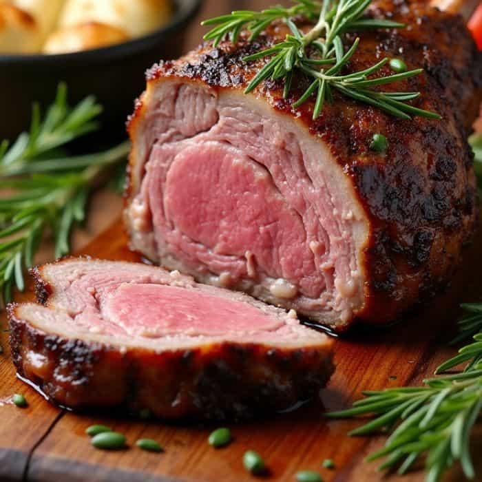 Gigot d’agneau aux herbes et sauce à l’ail savoureuse