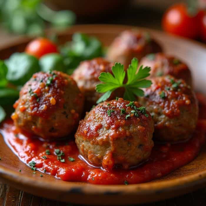 Boulettes de bœuf dorées et juteuses, servies avec sauce