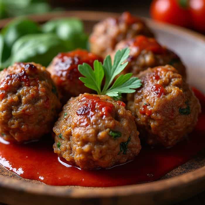 Boulettes de bœuf dorées et juteuses, servies avec sauce